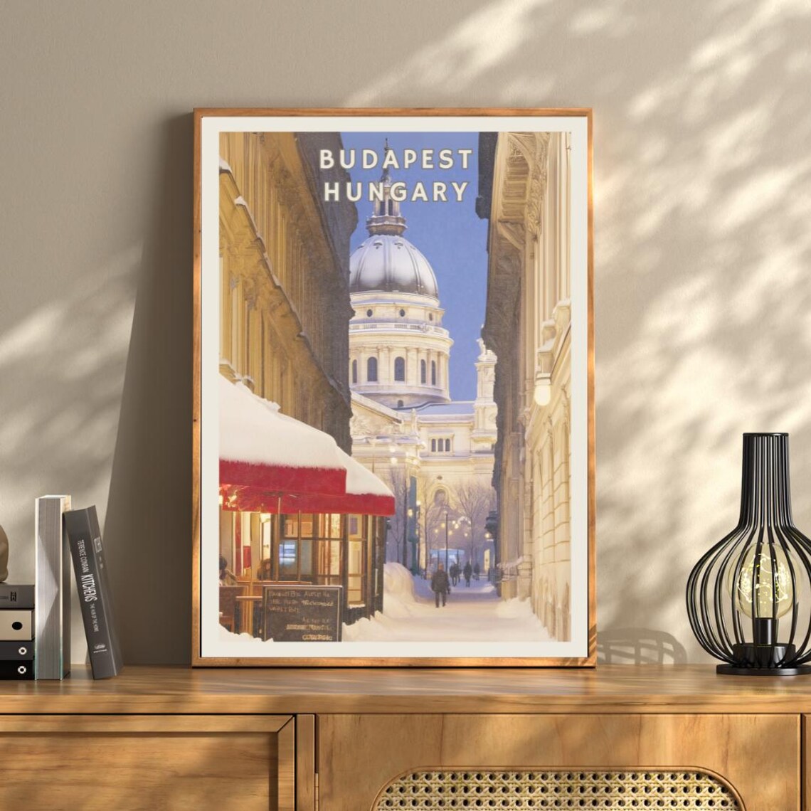 Budapest Hungary Poster, Snowy Christmas Travel Decor