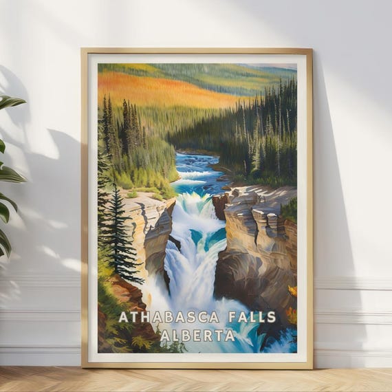 Athabasca Falls Alberta Poster Jasper National Park Wall Art Canadian Rockies Waterfall Print Nature Decor Canada Travel Outdoor Gift