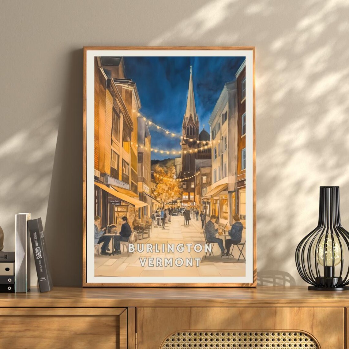 Burlington Vermont Travel Poster, Downtown Night Scene - Image 3