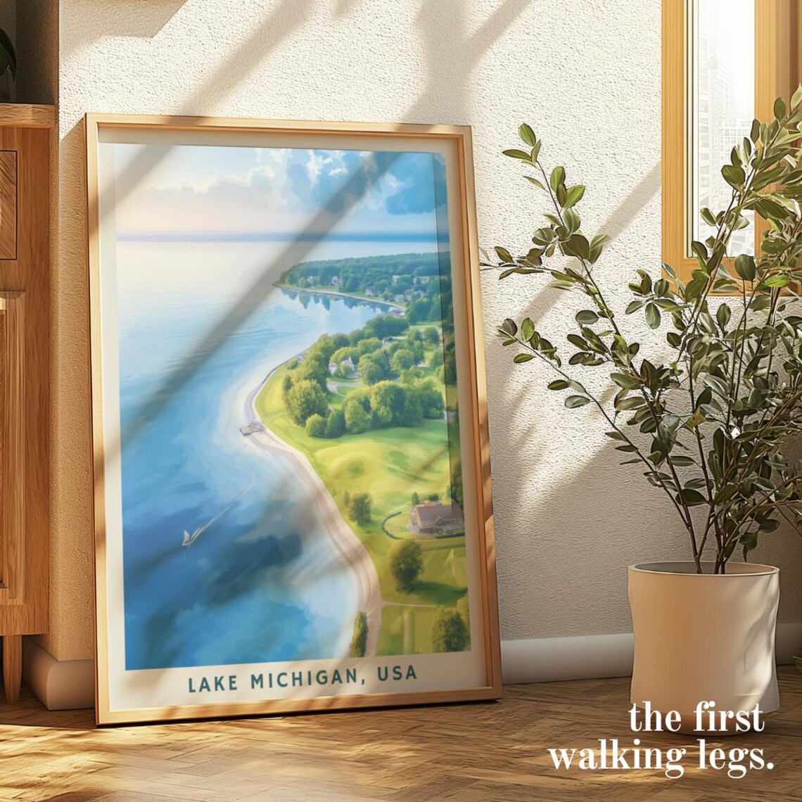 Lake Michigan USA Aerial Beach Scene Great Lakes Coastal Travel Poster