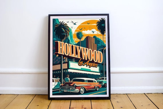 Hollywood Los Angeles Retro Sunset Cars Vintage California Poster