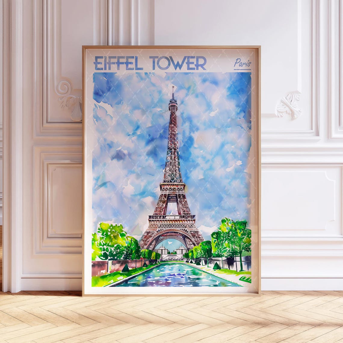Iconic Eiffel Tower Paris France Watercolor Landmark Travel Poster