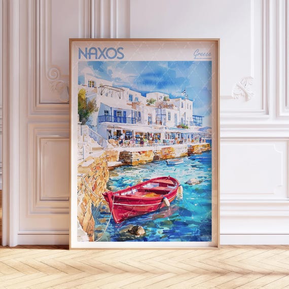 Naxos Greece Watercolor Travel Poster Pastel City Art