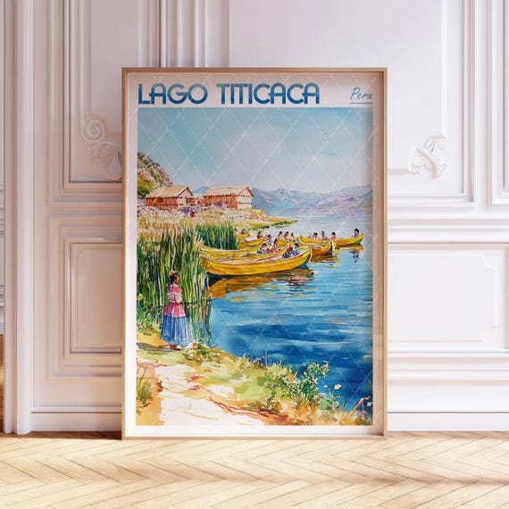 Lago Titicaca Watercolor Art Print Peru Travel Poster