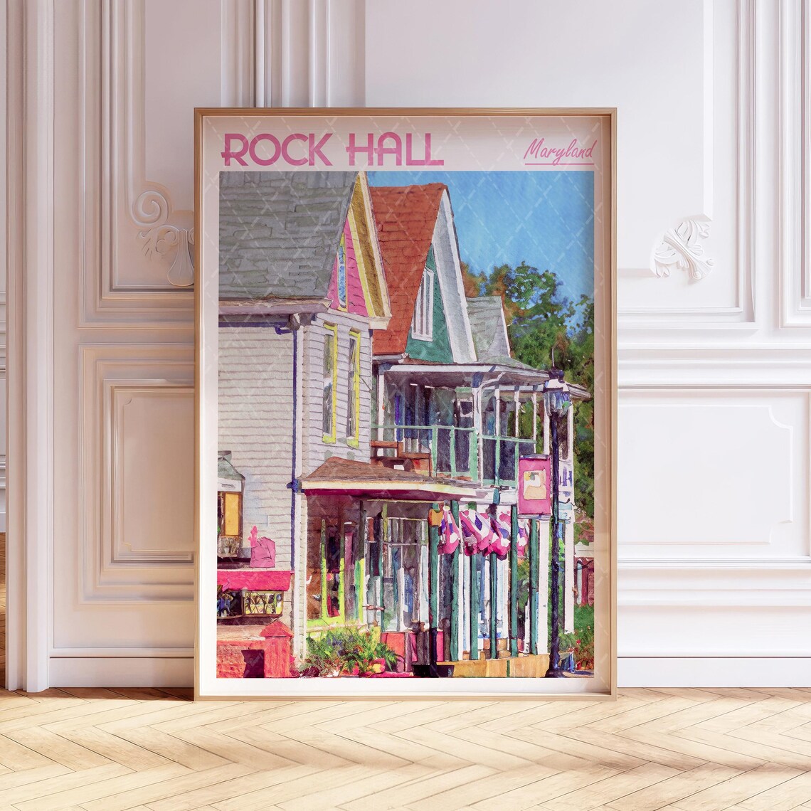 Rocky Hall Watercolor Travel Poster, Maryland