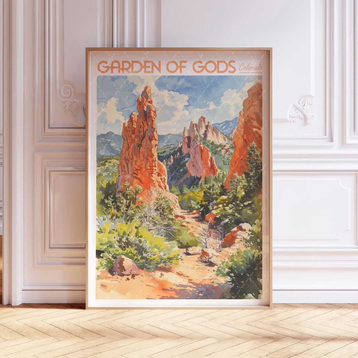 Garden Of Gods Watercolor Art Print, Colorado Travel Poster