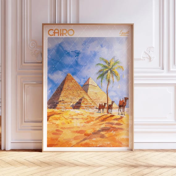 Cairo Watercolor Poster World Cities Wall Art Pyramids Travel City Pastel Colors