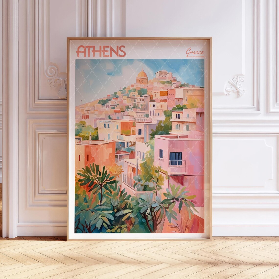 Athens Watercolor Poster, Mediterranean Travel Poster