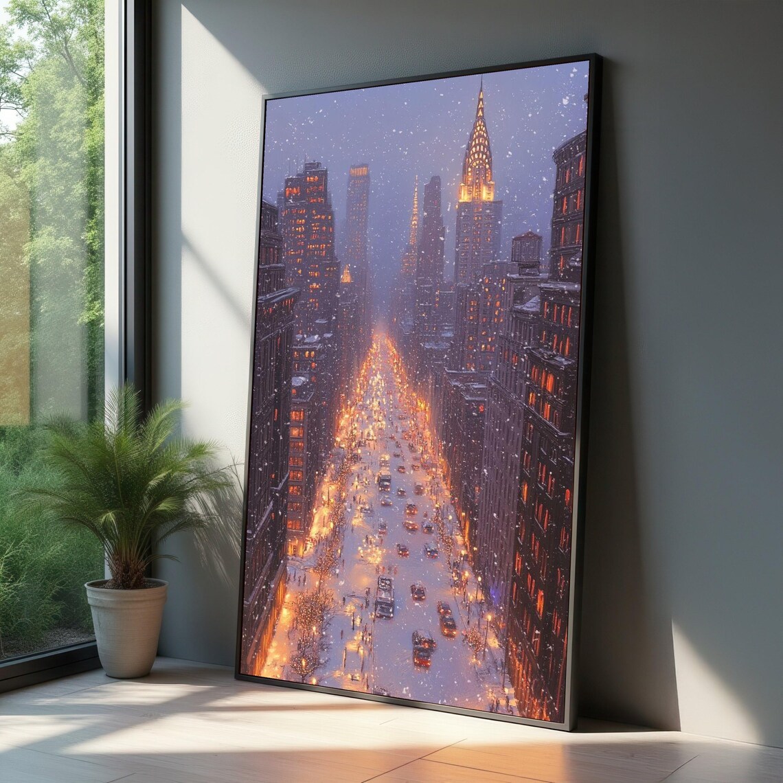 Snowy Cityscape Evening, New York Skyline Art Print