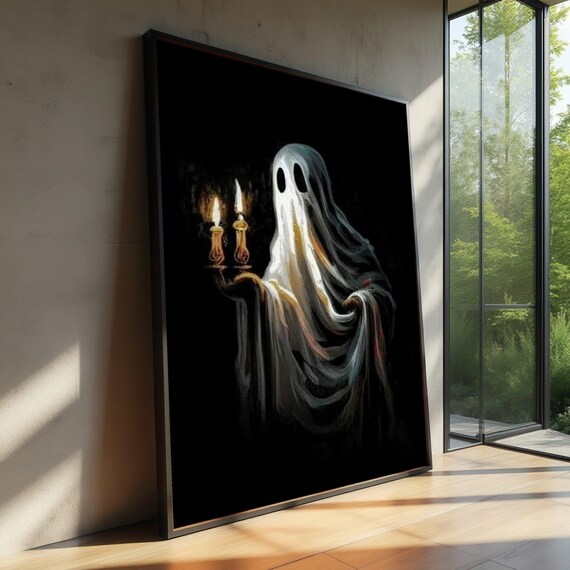 Spooky Holding Candles Canvas Halloween Wall Art Decor Haunted Night Scene Dark Atmosphere Eerie Home Decoration
