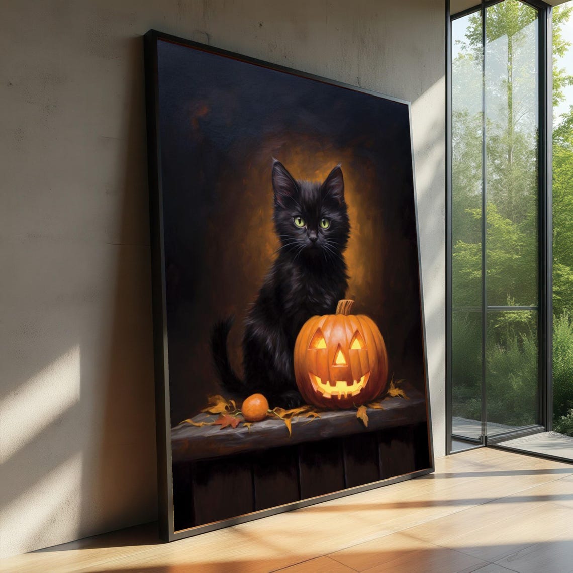 Black Kitten Jack O Lantern Halloween Pumpkin Autumn Art Poster