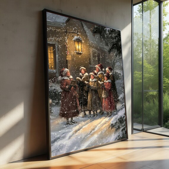 Vintage Christmas Carolers Poster, Festive Holiday Scene