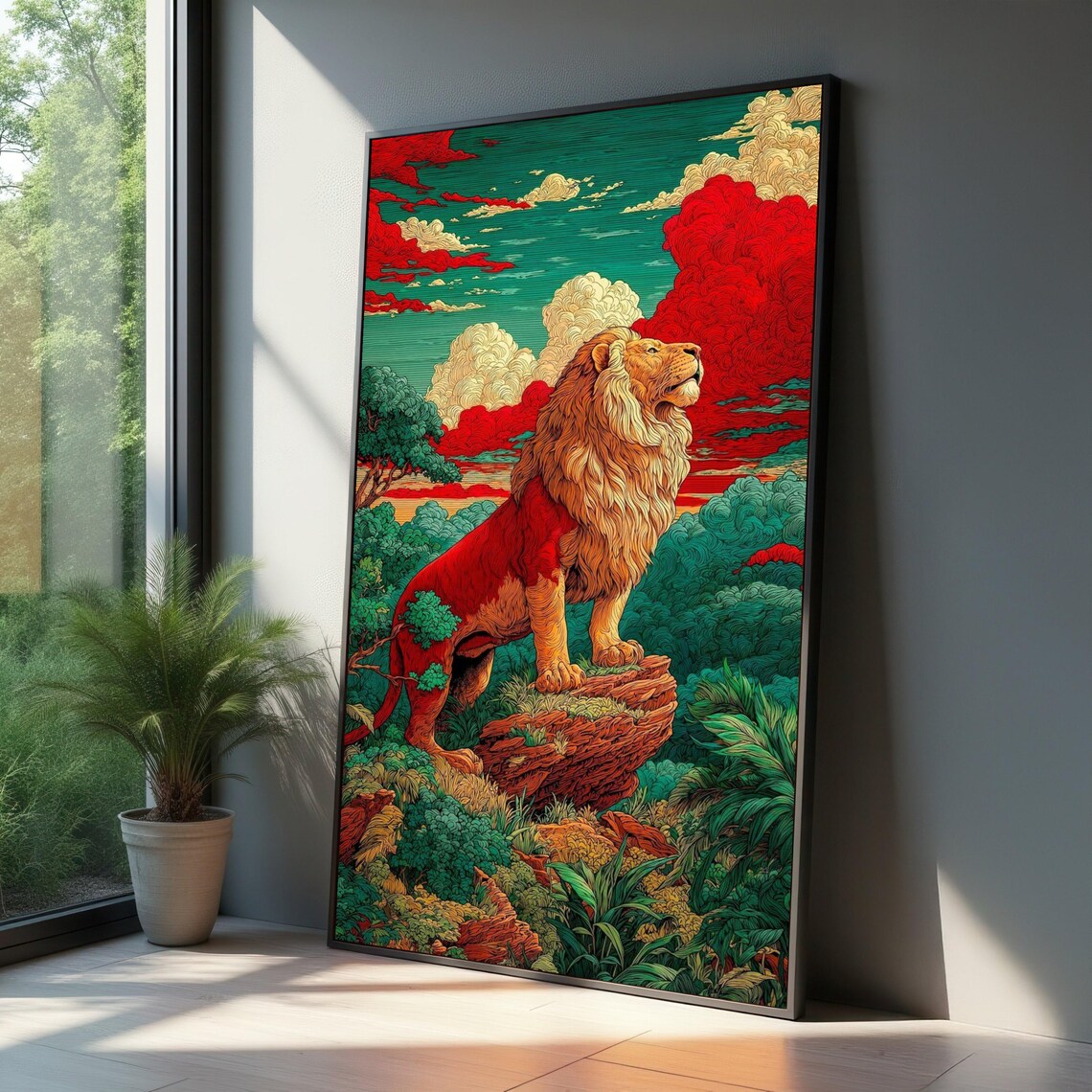 Majestic Lion On Rock, Wildlife Art Print