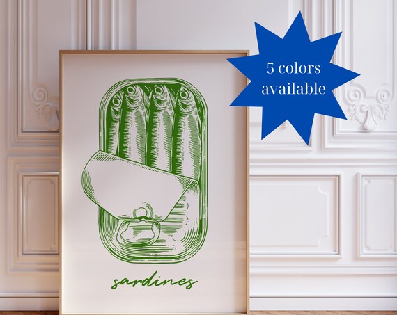 Sardines Print Retro Sardine Poster Vintage Style Wall Art Fish Poster For Kitchen Fish Illustration Fish Print Mid Century Style Food Print