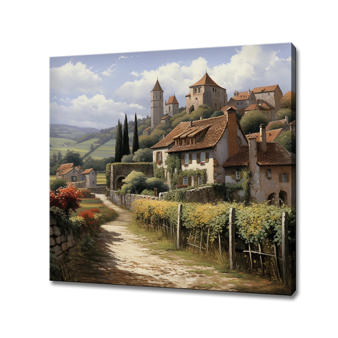 Country Village In France Art Print French Countryside Wall Hanging Picture Vintage Cottage Print Landscape Farmhouse Decor