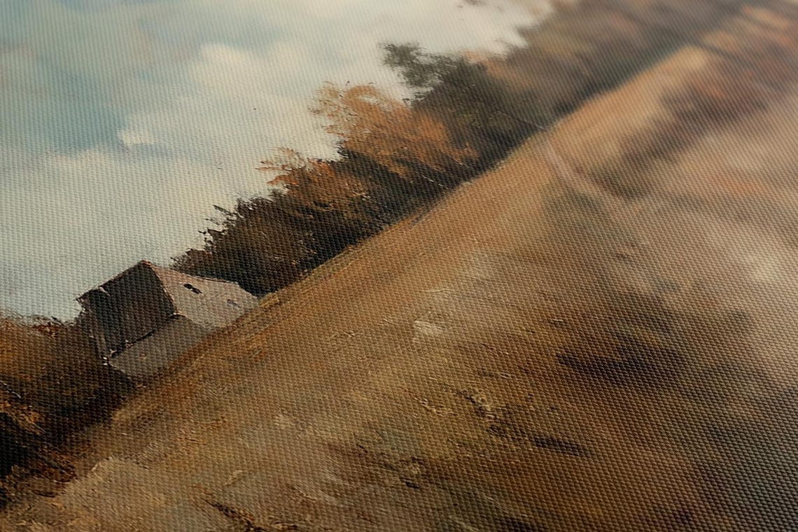 Little Cottage Autumn Landscape Vintage Painting Print Countryside Moody Print Living Room Wall Art Farmhouse Decor Art - Image 2