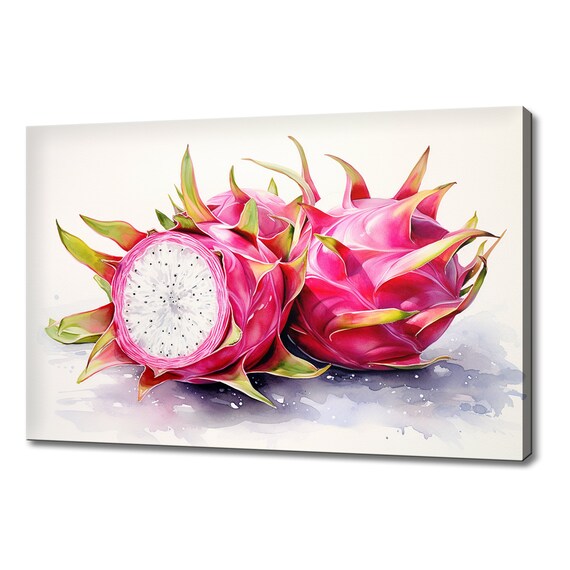 Pink Dragon Fruits Watercolour Painting Print Fruits Lover Gift Kitchen Restaurant Wall Art Print Colourful Fruits Wall Decor