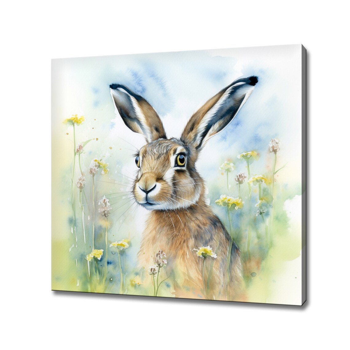 Hare Meadow Flowers Watercolor Wildlife Painting Wall Art Poster