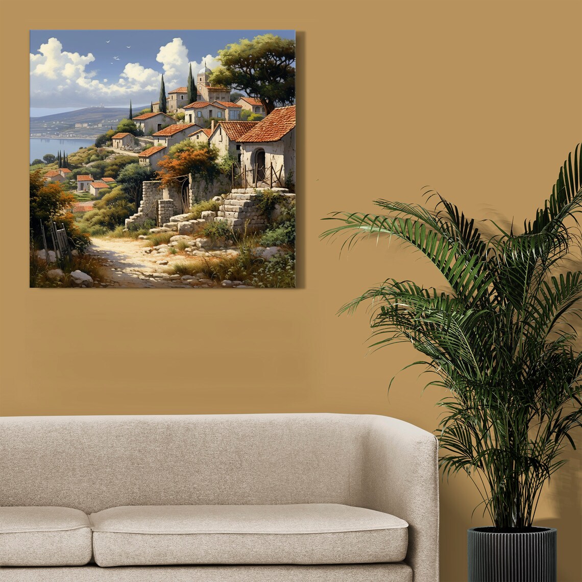Greek Countryside Vintage Cottage Landscape Art Print - Image 2