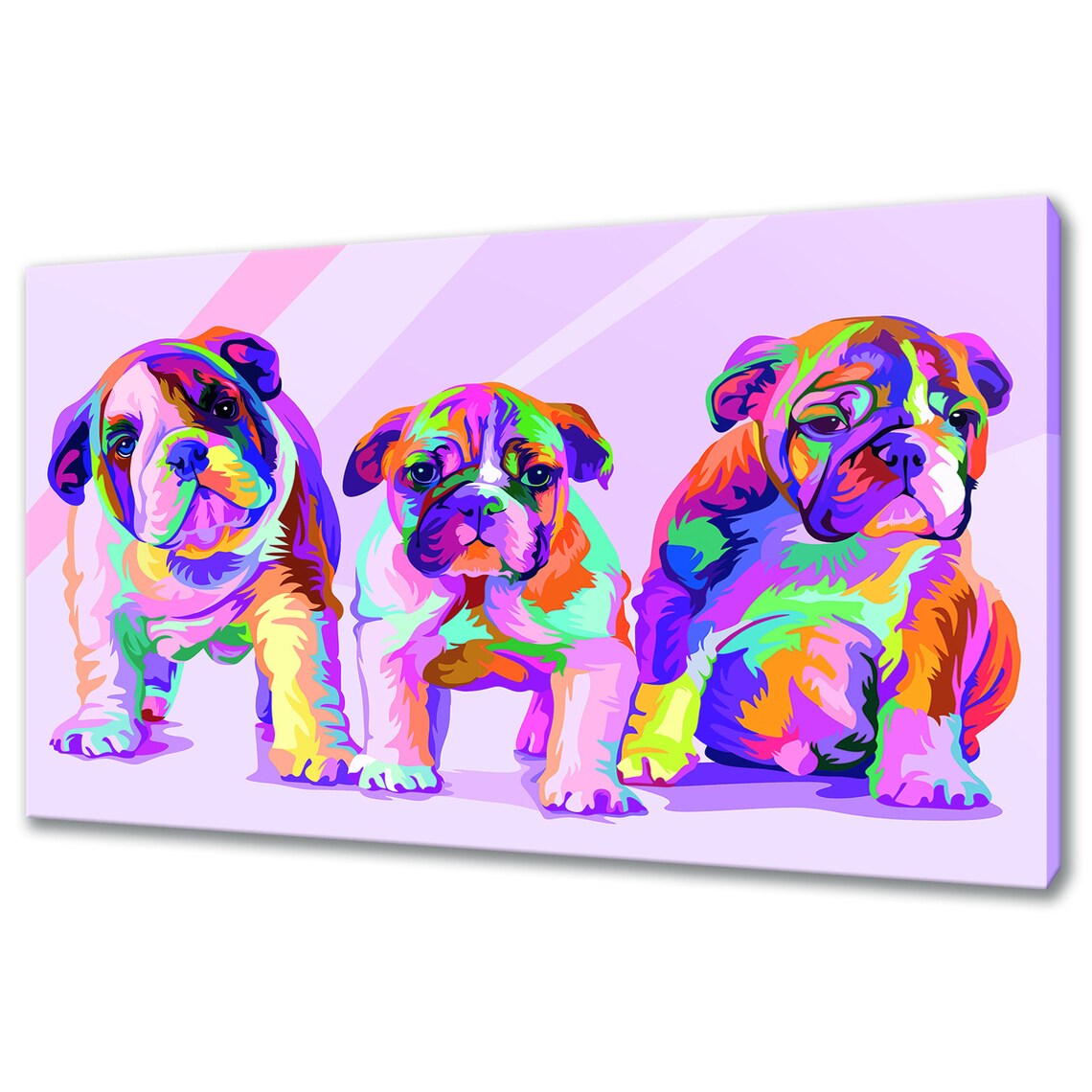 Three Bulldog Puppies Rainbow Pop Art Portrait Trio Dog Poster