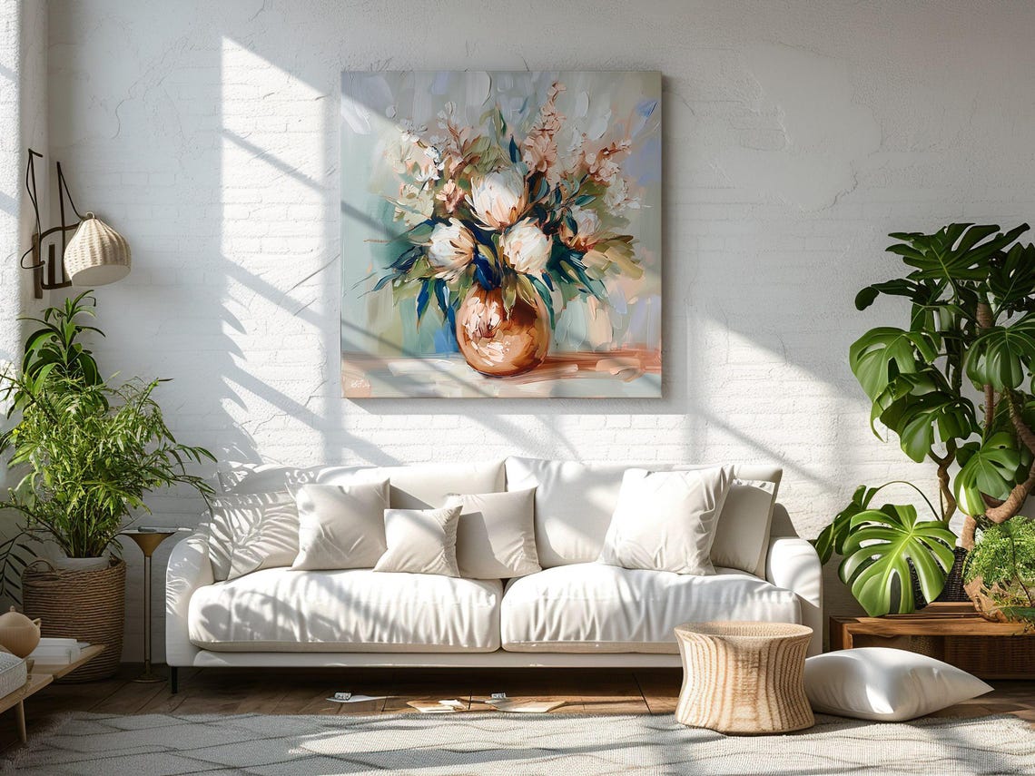 Beautiful Bouquet Of Flowers Vintage Oil Painting Style Print Wall Hanging Living Room Decor Modern Design Pastel Floral Art Print - Image 3