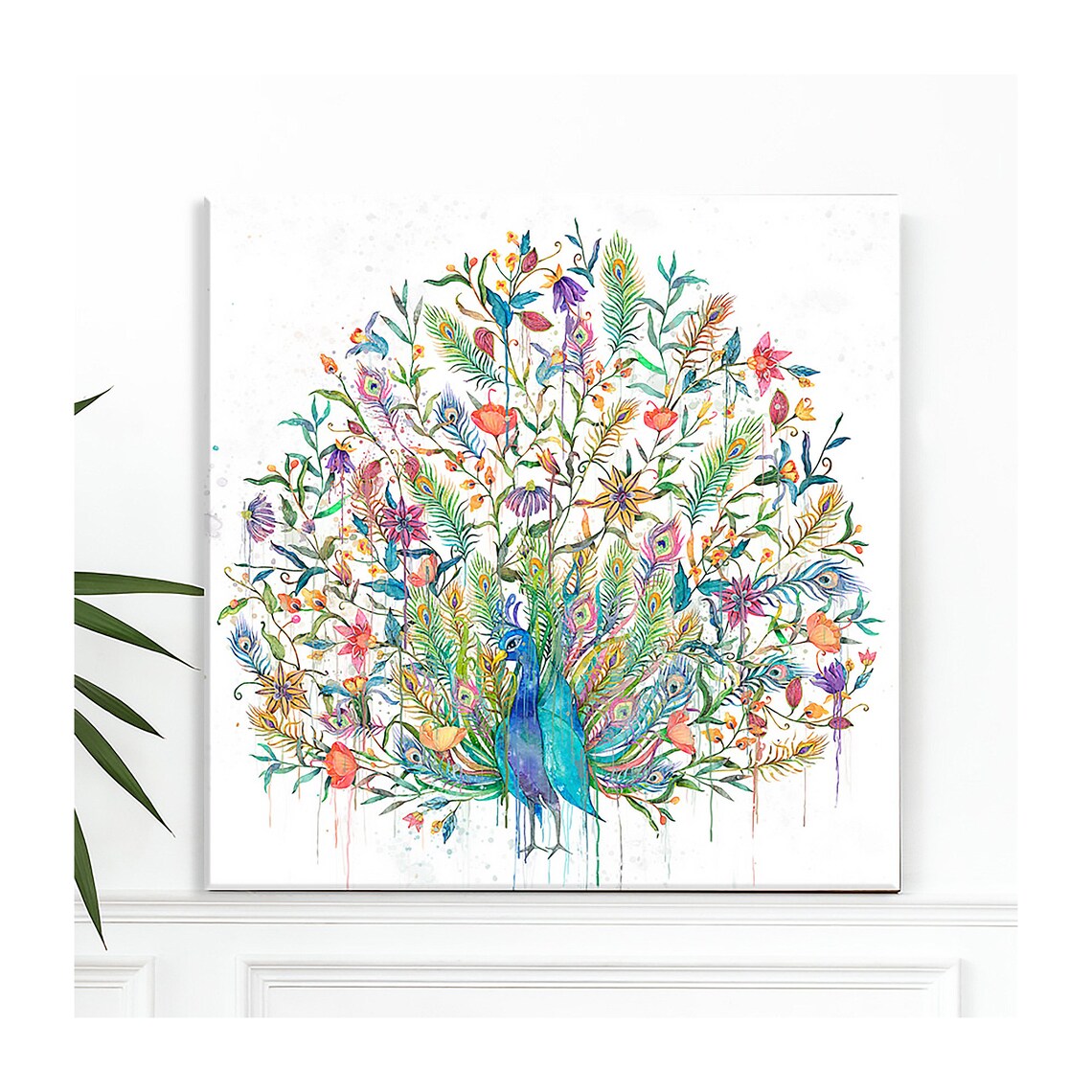Peacock Watercolor Art Print, Colorful Bird Decor
