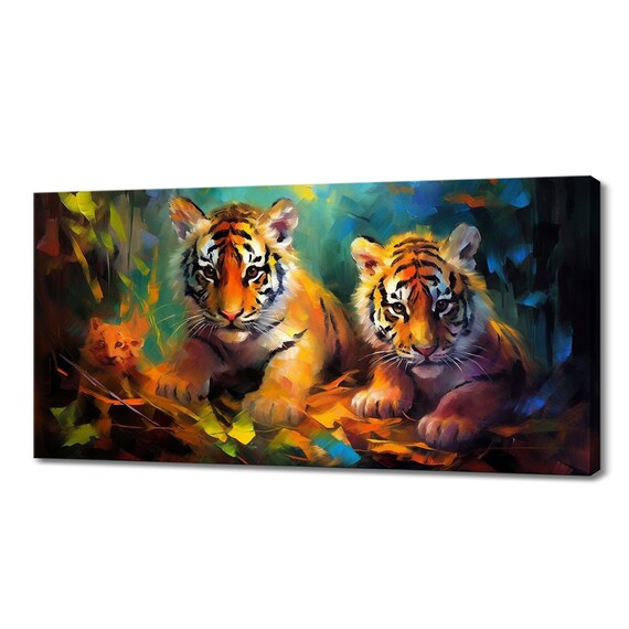 Baby Tiger Cubs Jungle Impasto Playful Siblings Wild Cat Poster