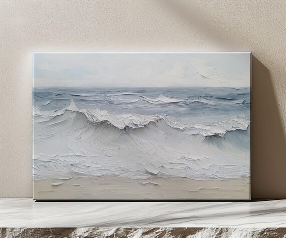 Stormy Sea Waves Vintage Oil Painting Print Countryside Moody Print Modern Living Room Wall Art Farmhouse Decor Art