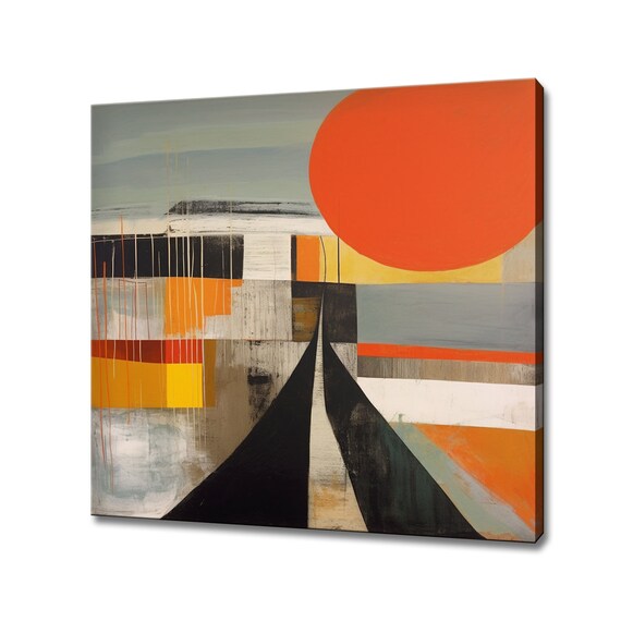 Red Moon Abstract Fantasy Landscape Painting Style Print Orange Grey Landscape Wall Art Living Room Art Picture Wall Hanging