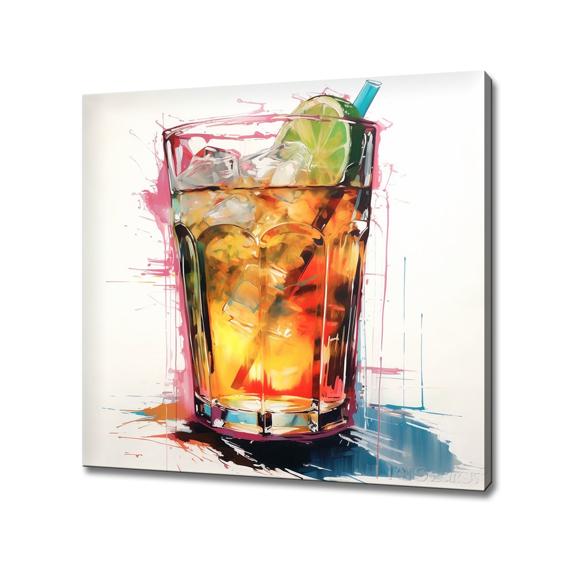 Amber Iced Drink Tumbler Modern Splash Kitchen Bar Wall Art Poster