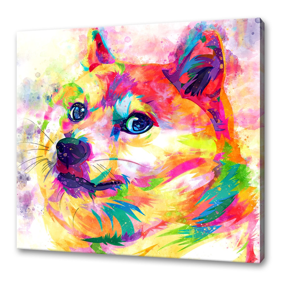 Shiba Inu Face Colorful Watercolor Rainbow Dog Portrait Print