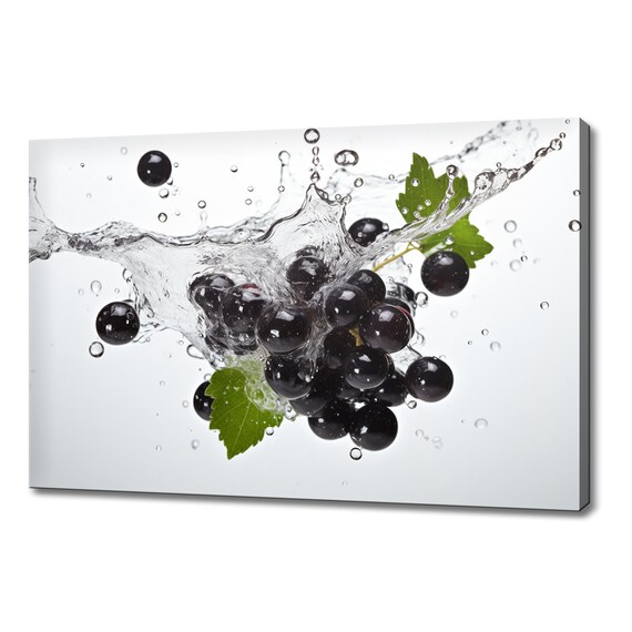 Blackcurrant Fruits Splashing In Water Print Fruits Lover Gift Kitchen Restaurant Wall Art Print Colourful Fruits Wall Decor