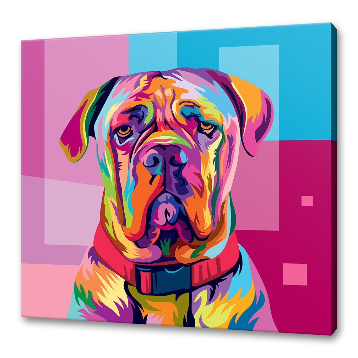 Colorful Pop Art Mastiff Dog Portrait Pink Blue Modern Wall Art Poster