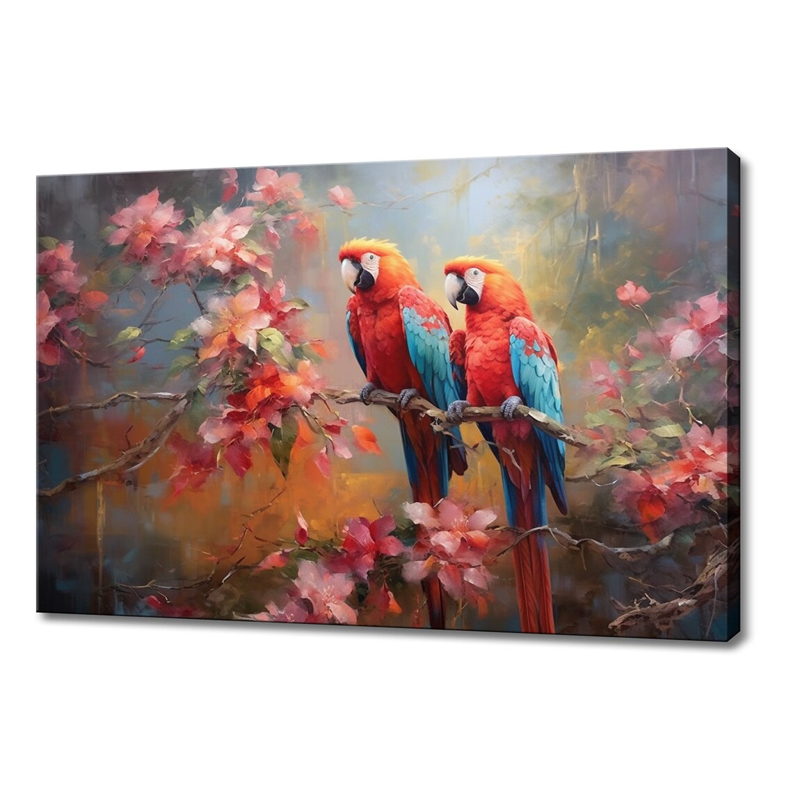 Love Birds Parrots on Blossoming Tree Art Print