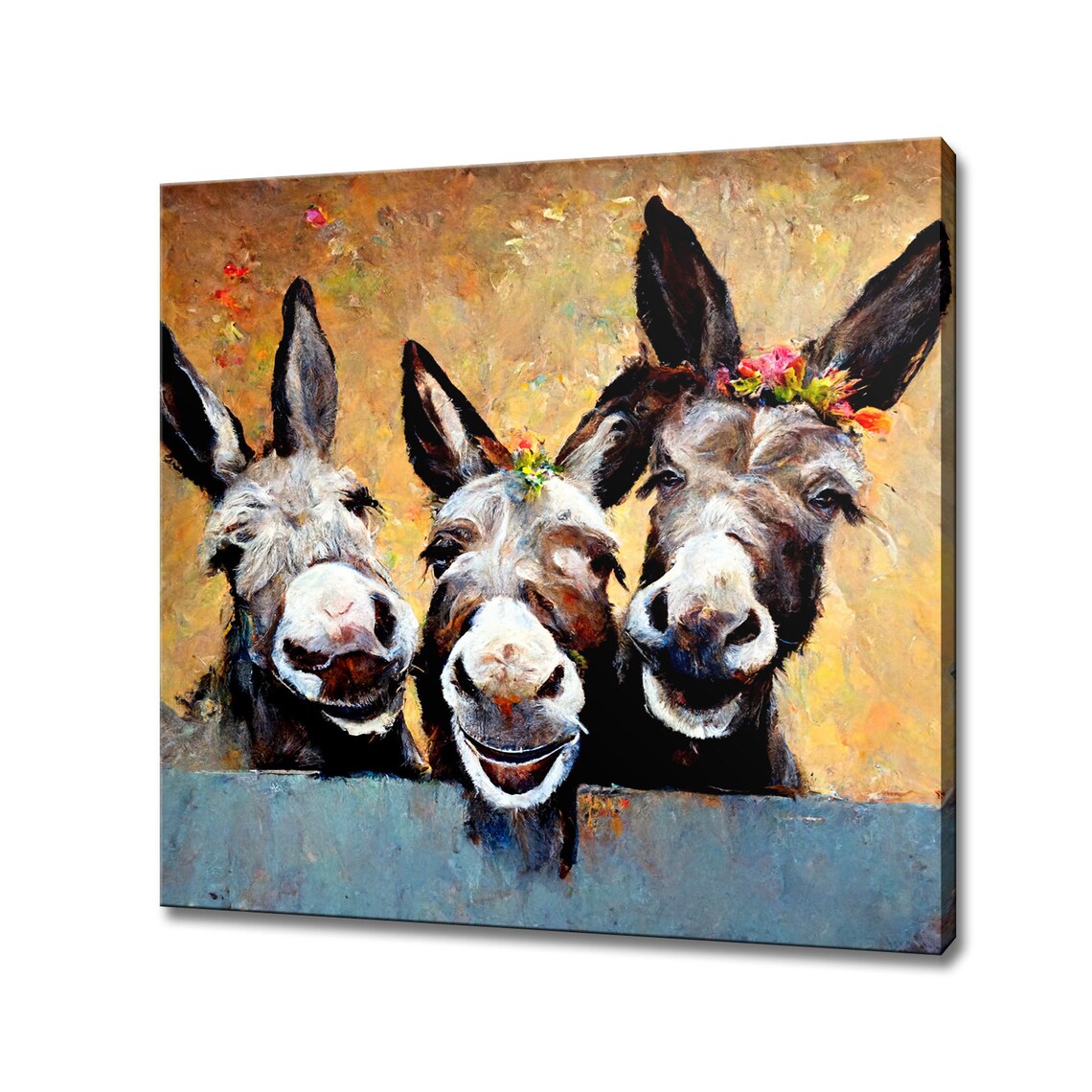 Three Cute Donkeys Customised Wall Art Print, Home Decor