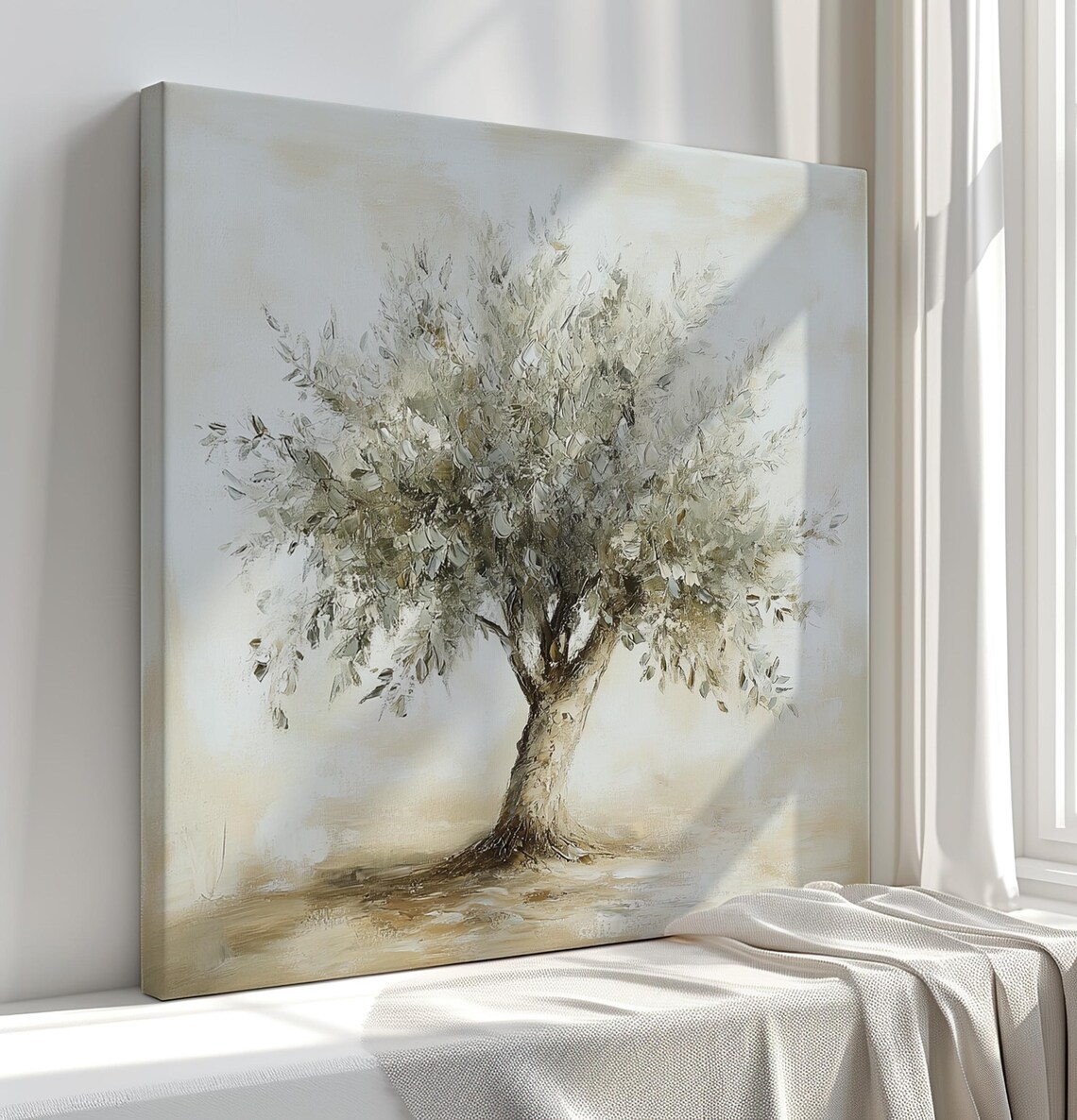 Sage Green Olive Tree Muted Vintage Oil Painting Style Print Vintage Landscape Art Large Wall Art Print Nature Wall Hanging - Image 2