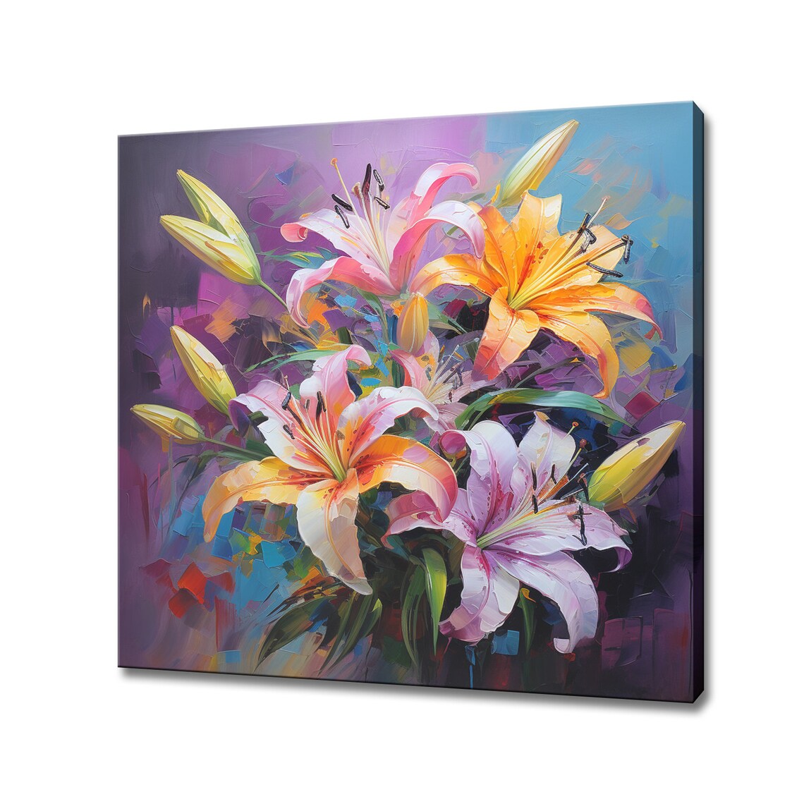 Colorful Lily Bouquet, Oil Painting Style Art Print
