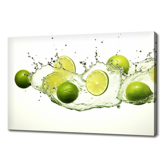 Green Limes Fruits Splashing In Water Print Fruits Lover Gift Kitchen Restaurant Wall Art Print Colourful Fruits Wall Decor