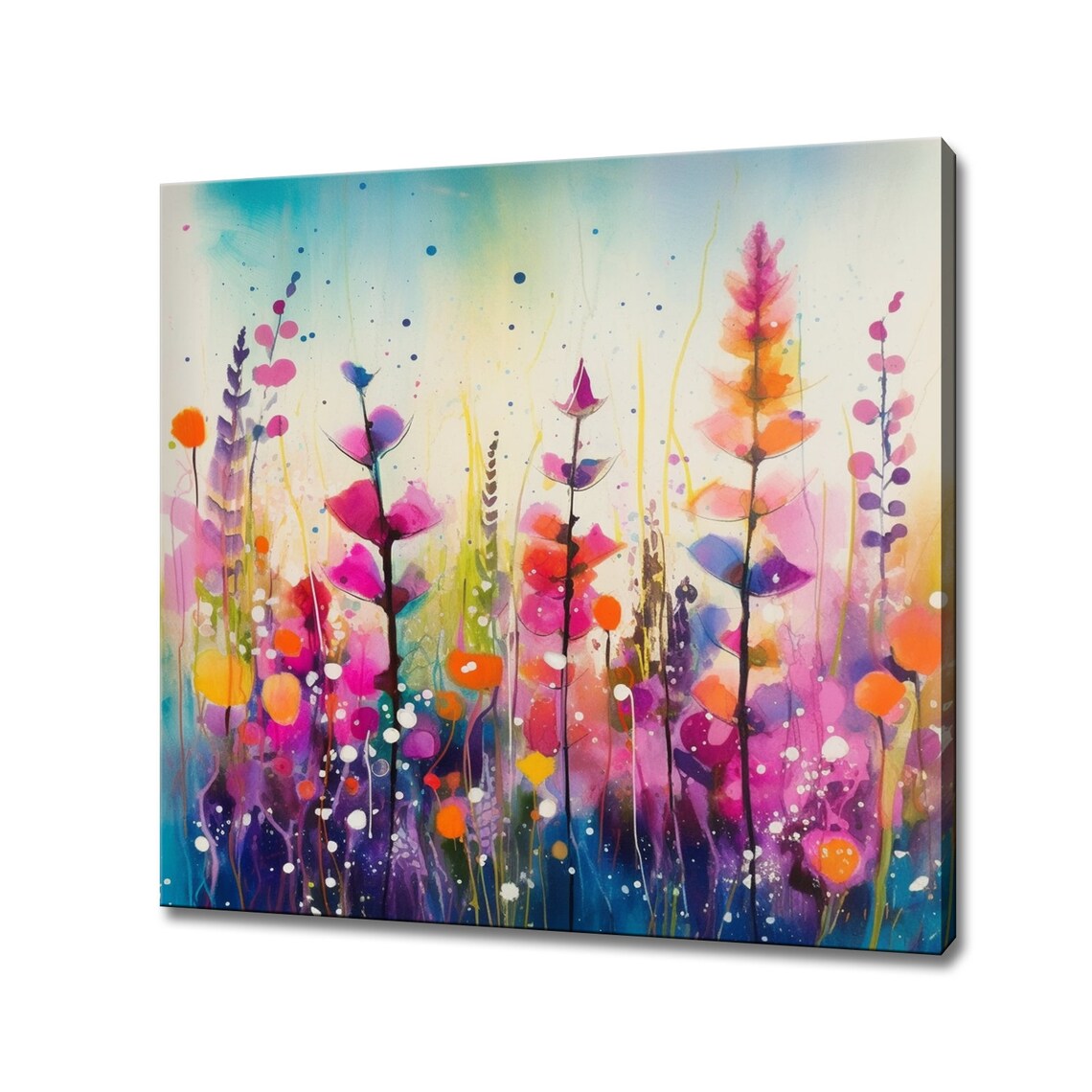 Tall Pink Purple Wildflowers Abstract Watercolor Meadow Art Poster