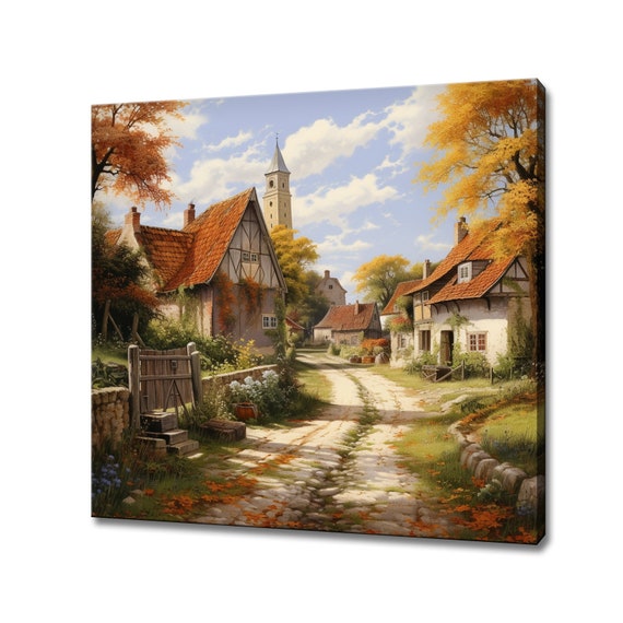 Danish Country Village Art Print Wall Hanging Picture Colourful Print Landscape Farmhouse Decor Denmark Countryside