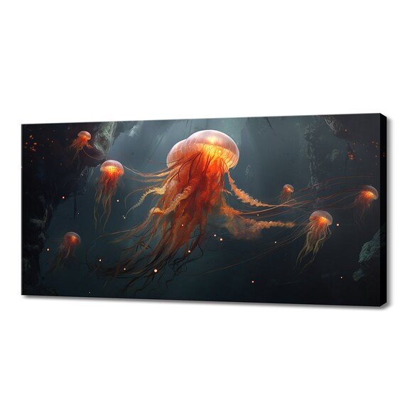 Beautiful Glowing Jellyfish Underwater Print I Sealife Animals Wall Art Gift For Jellyfish Lover Animals Wall Art Home Decor