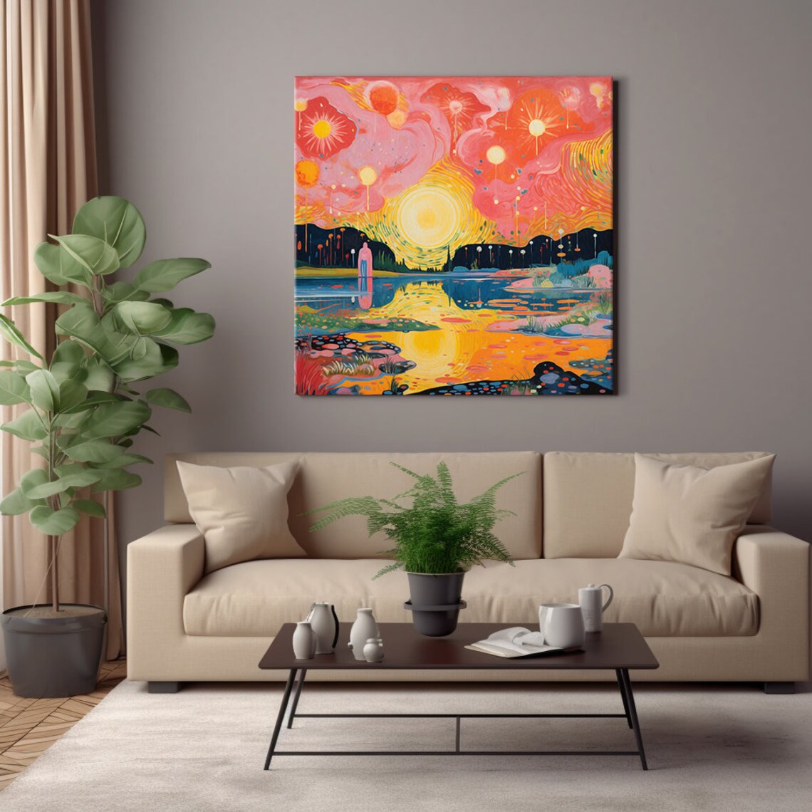 Sunset Fantasy Landscape Abstract Painting Style Art Print - Image 3