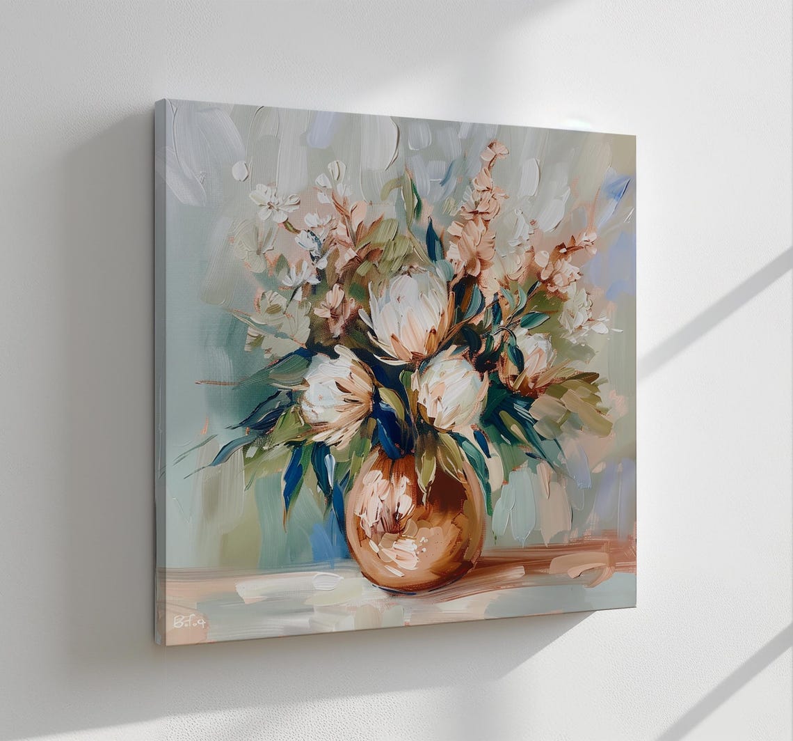 Beautiful Bouquet Of Flowers Vintage Oil Painting Style Print Wall Hanging Living Room Decor Modern Design Pastel Floral Art Print