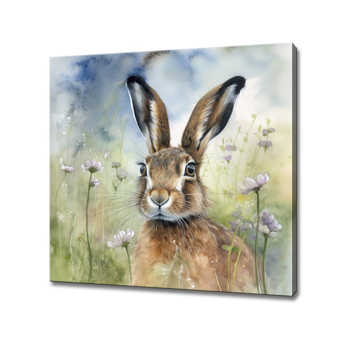 Hare Meadow Flowers Watercolour Art Print, Botanical Wall Art