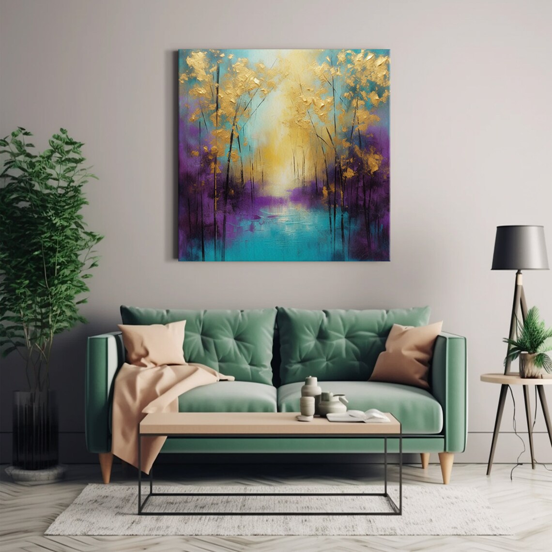 Abstract Golden Trees Colorful Landscape Art Print - Image 3