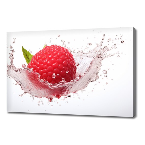 Red Raspberry Fruit Splashing In Water Print Fruits Lover Gift Kitchen Restaurant Wall Art Print Colourful Fruits Wall Decor
