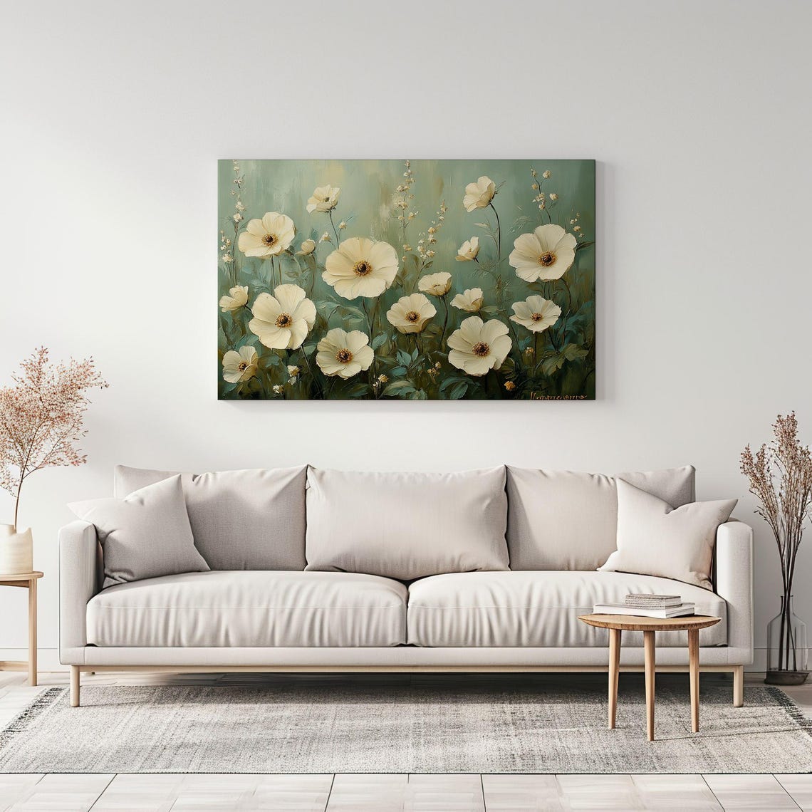 Beautiful White Anemone Flowers Vintage Painting Print Nature Floral Art Print Living Room Botanical Wall Art Farmhouse Decor Art - Image 3