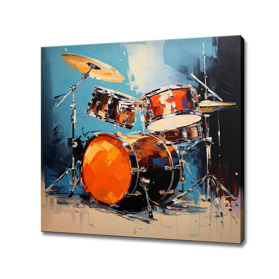 Orange Drum Kit Colorful Oil Painting Style Music Studio Wall Art Print