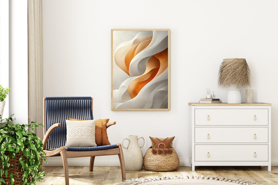 Elegant Silky White and Gold Ribbon Swirls Abstract Art Poster - Image 3