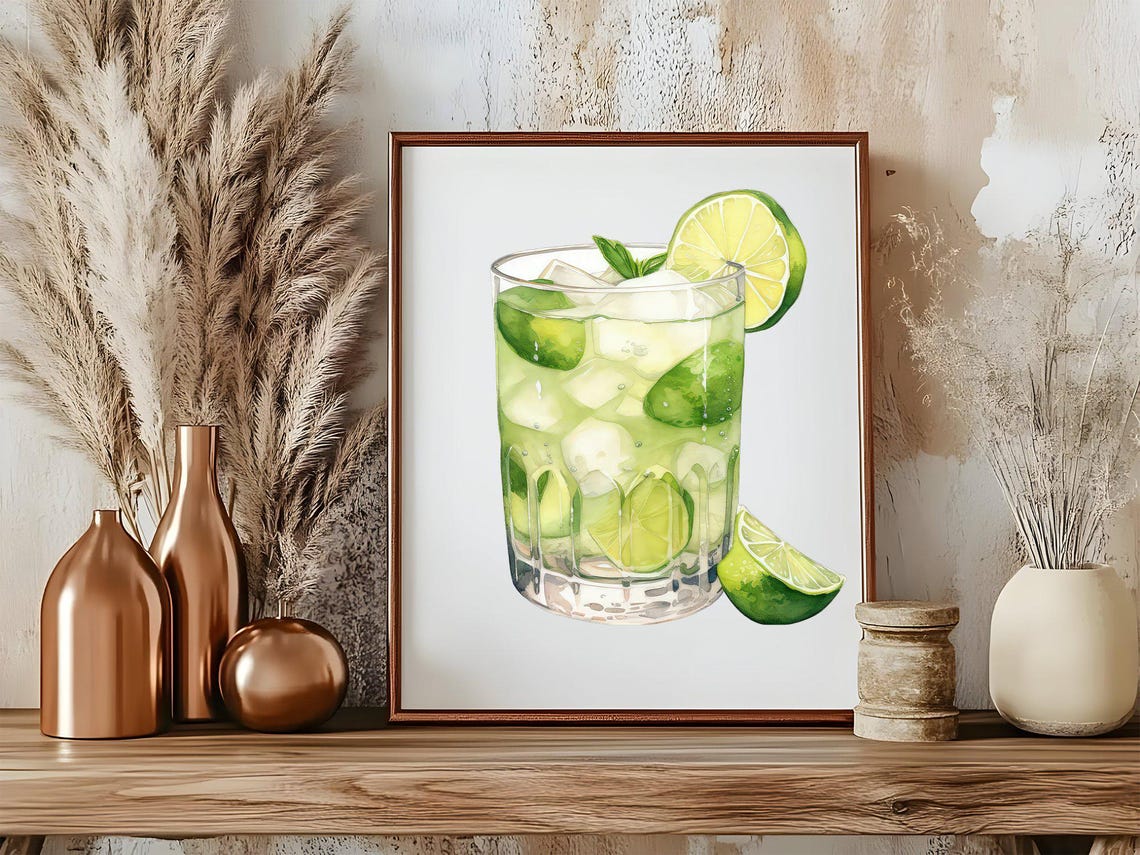 Classic Mojito Cocktail With Lime and Mint Watercolor Poster - Image 5